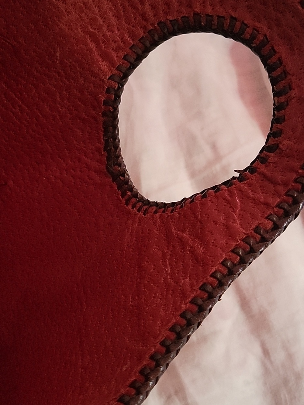 Vintage Leather Handbag Tote With Red Leather Interior and Topstitching - Picture 9 of 11
